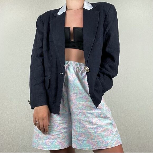 Vintage Women’s Louis Feraud Navy Blue Linen Blazer Sz L - Picture 1 of 11